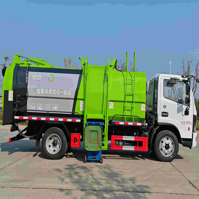 les déchets alimentaires dans les camions à ordures électriques déchets alimentaires hors du camion poubelle électrique